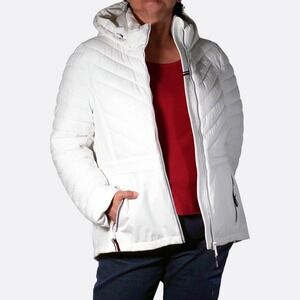 Tommy Hilfiger Chevron Puffer Jacket White Quilted Hooded Coat Plus 1X XL NWT